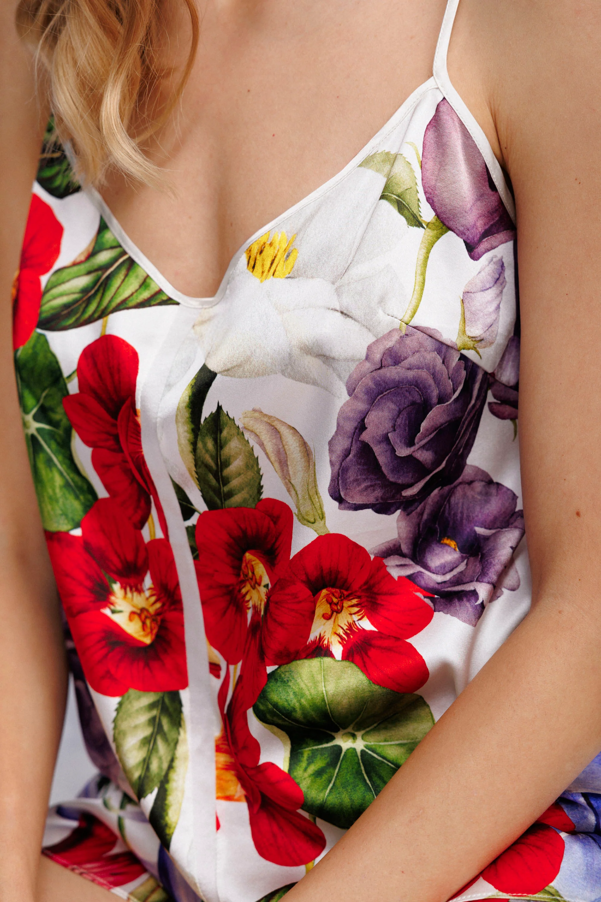 Wild Bloom Camisole and Shorts Set in White