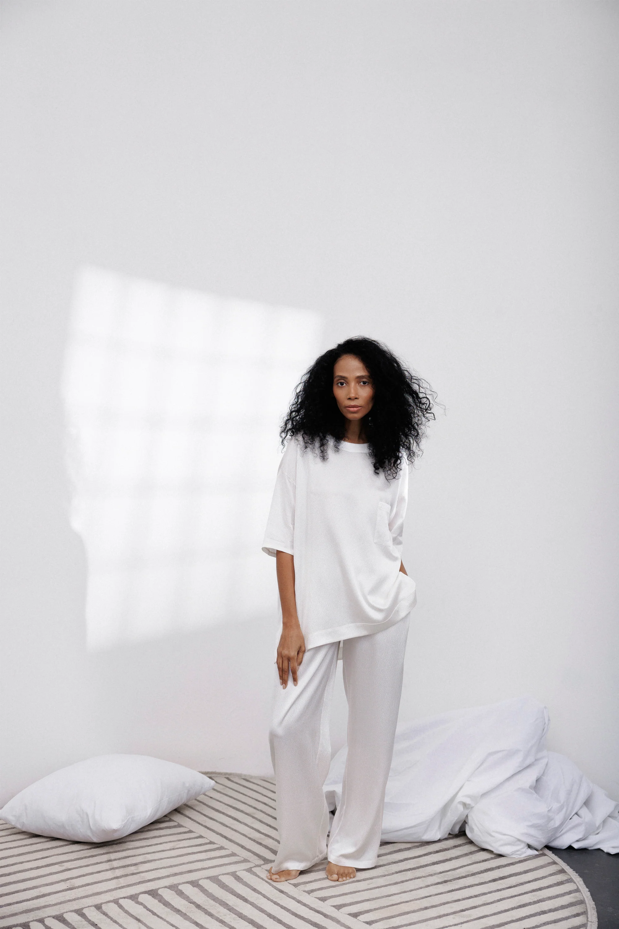 Bubble Silk Relaxed Pants in Off-White