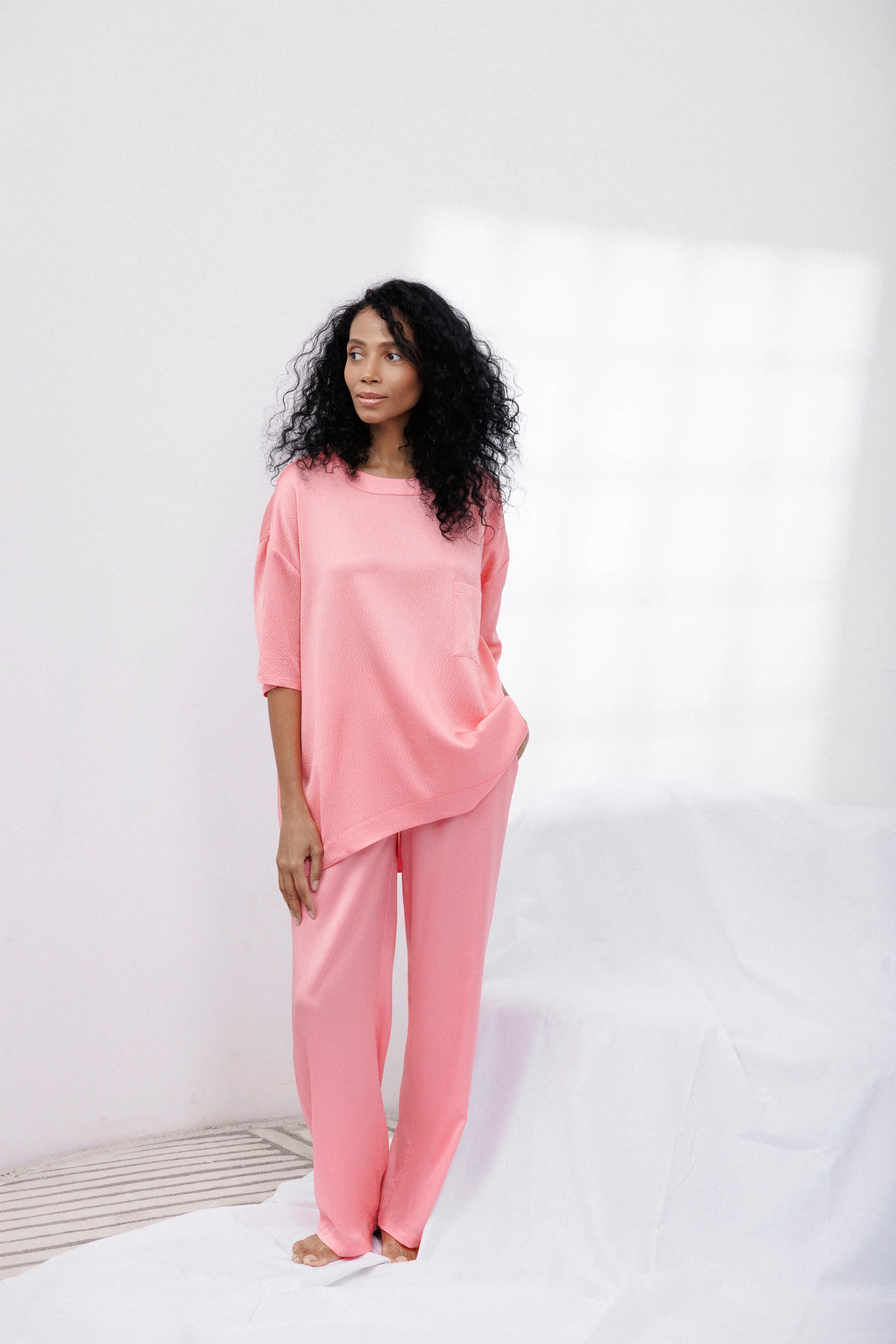 Bubble Silk Relaxed Pants in Pink