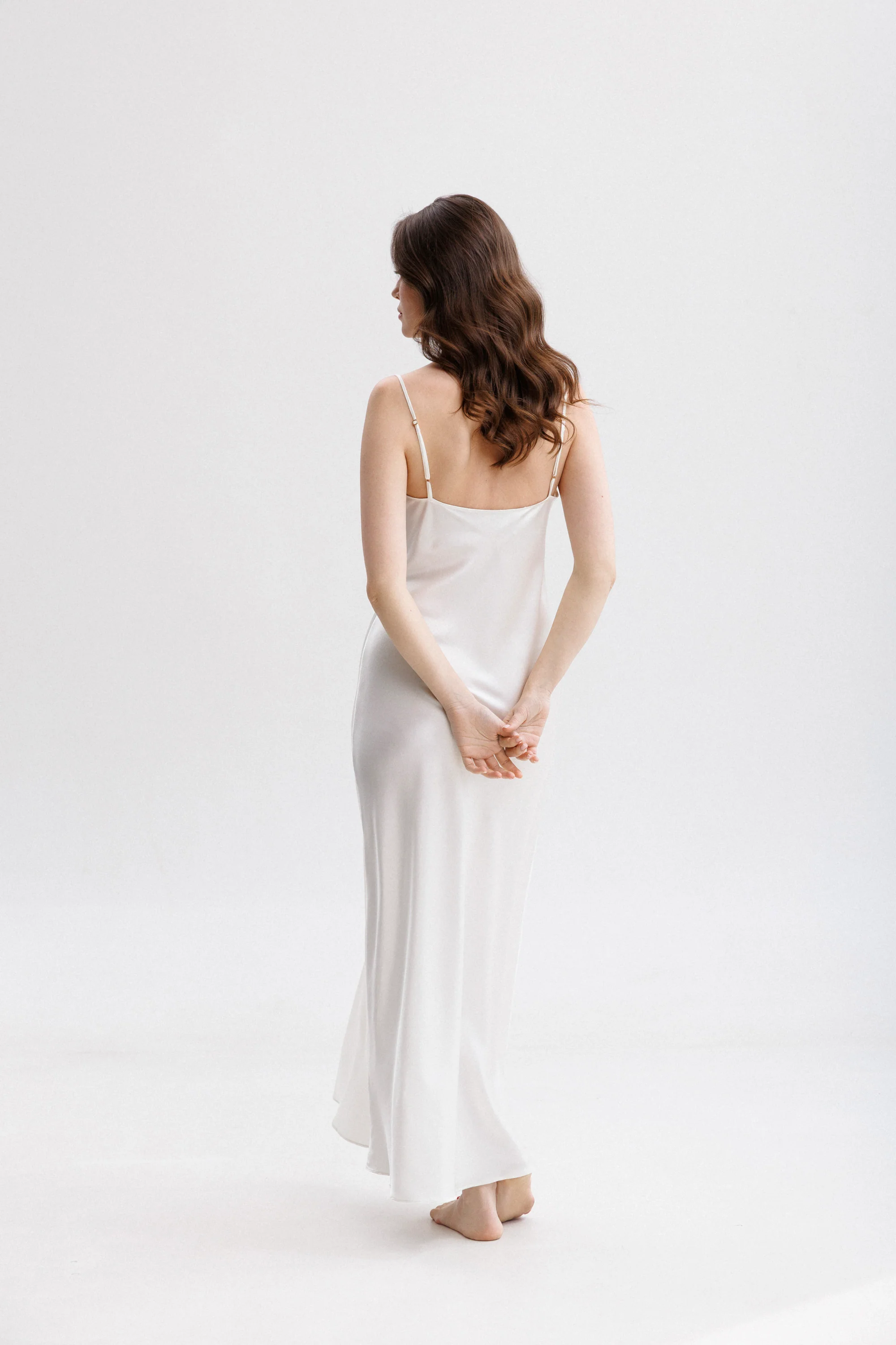 Long Silk Slip Dress in Ivory