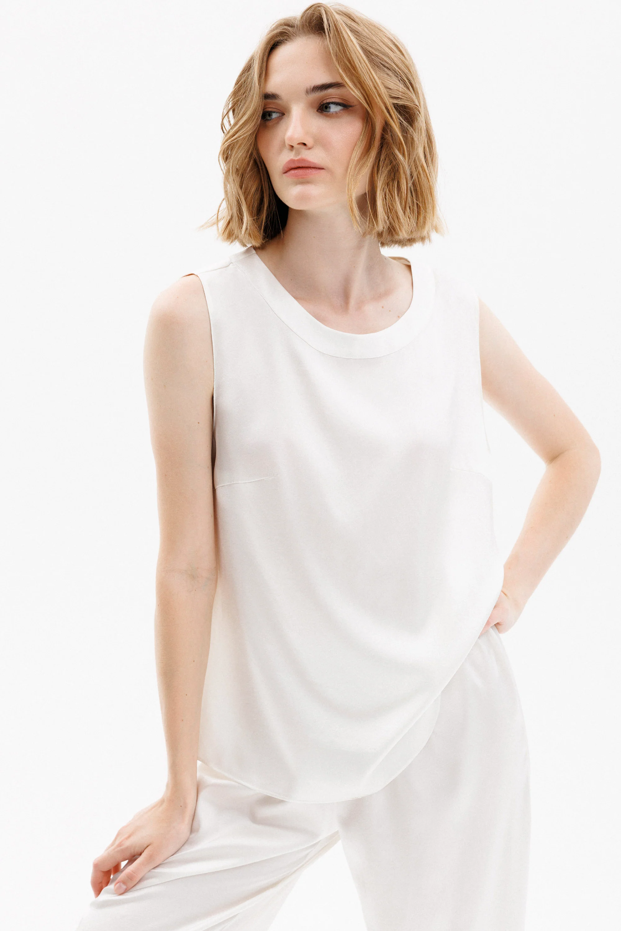 Silk Sleeveless Blouse in Ivory