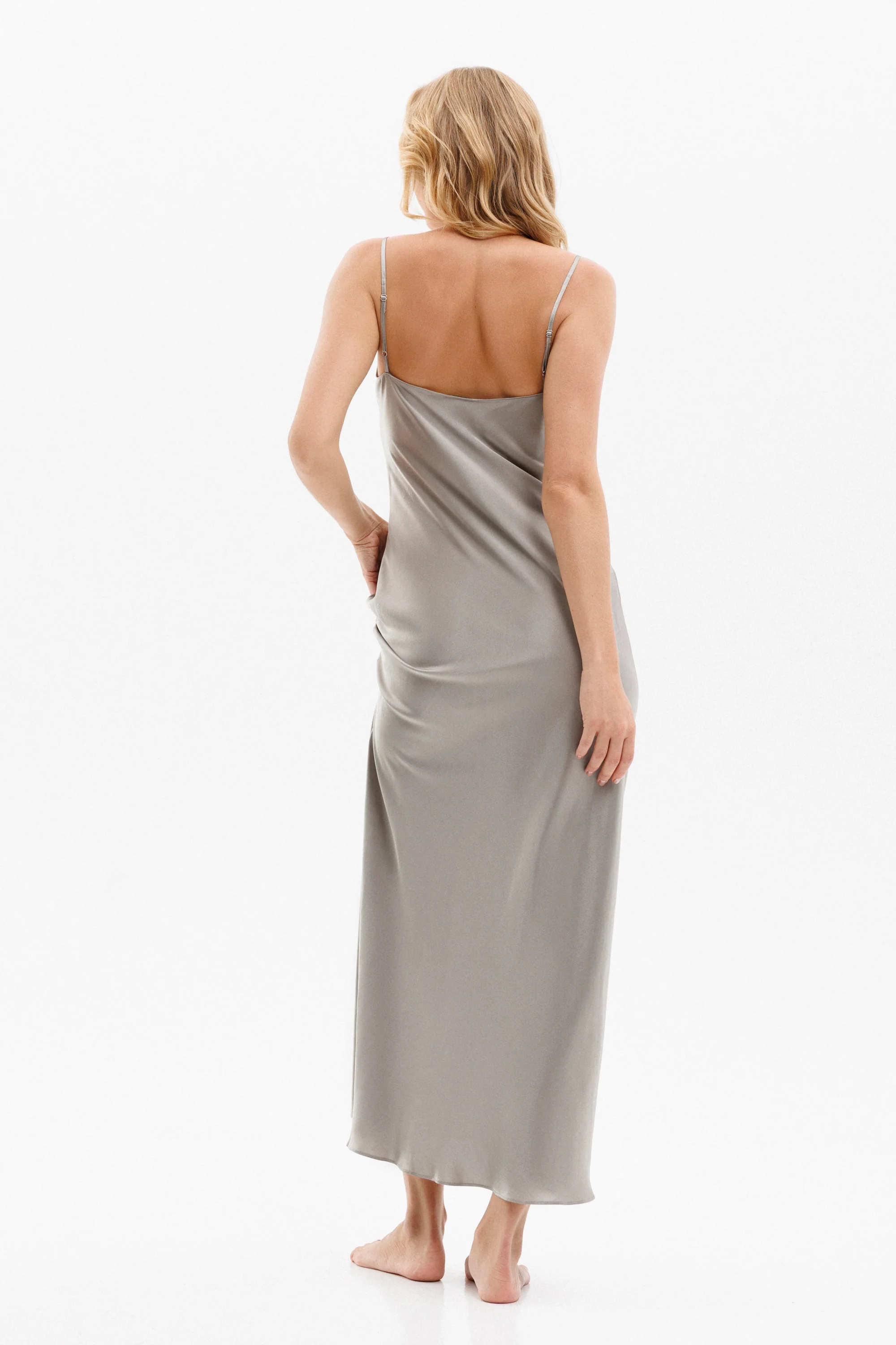 Long Silk Slip Dress in Grey