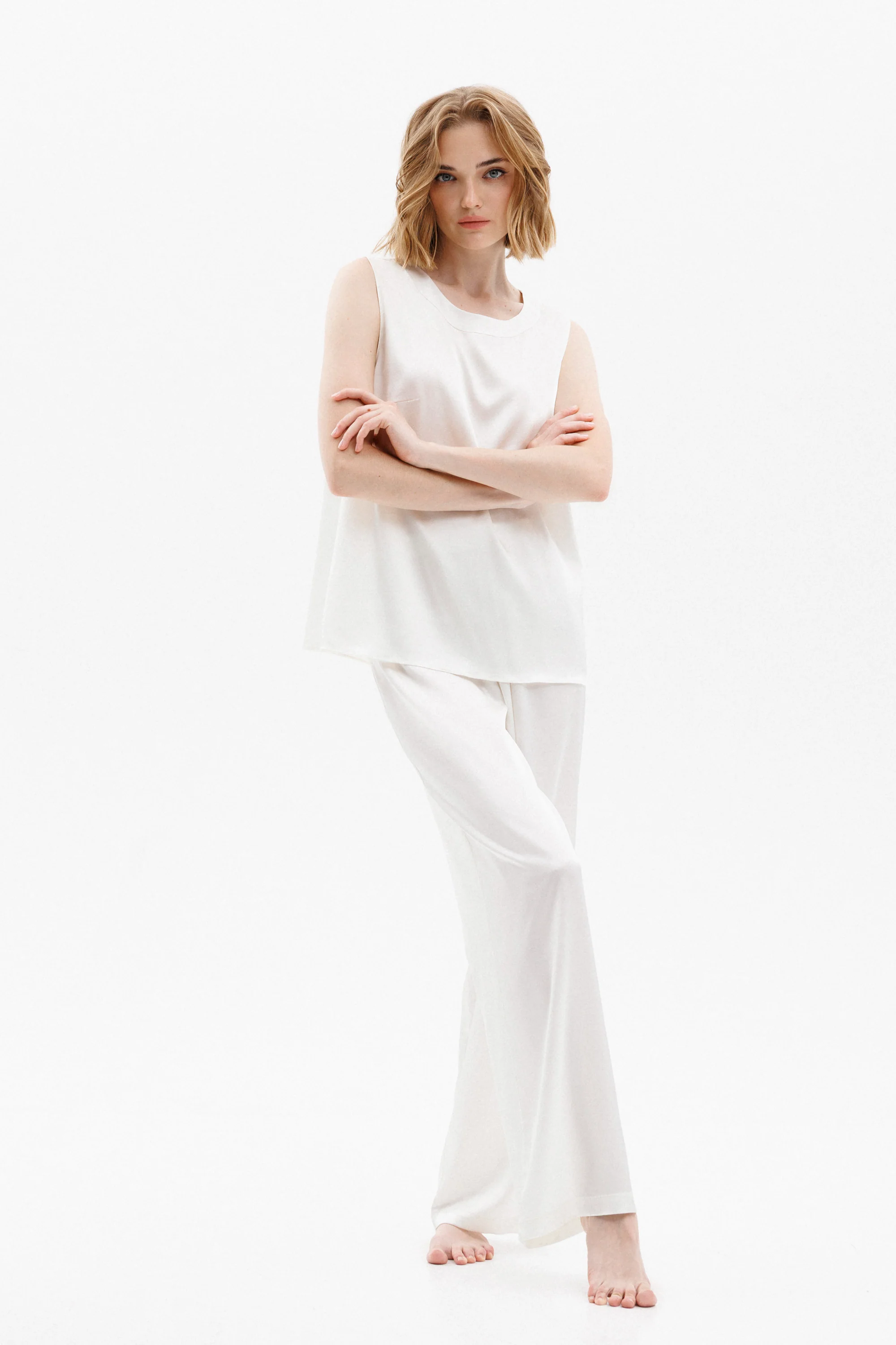 Silk Sleeveless Blouse in Ivory