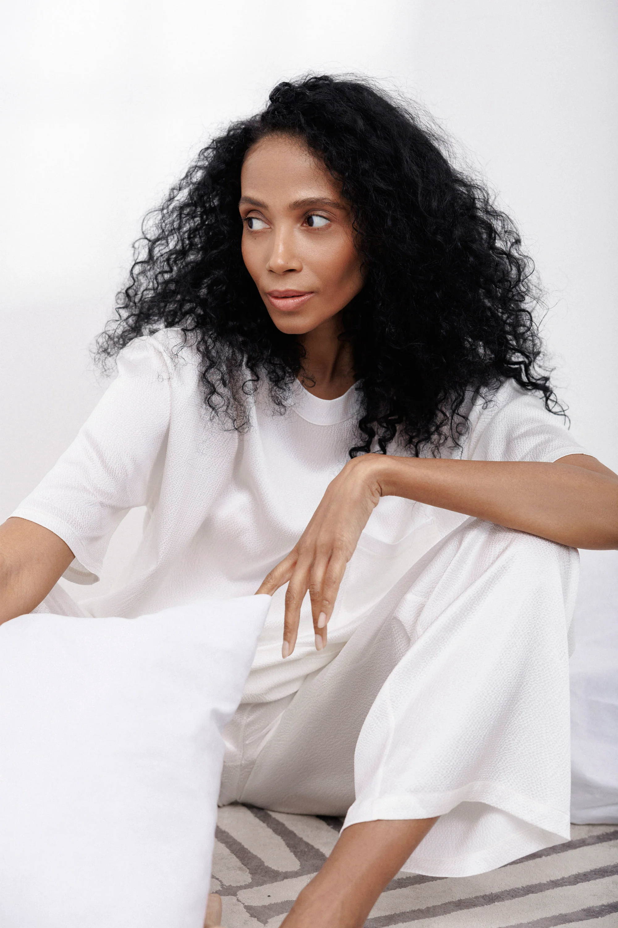 Bubble Silk Relaxed Pants in Off-White