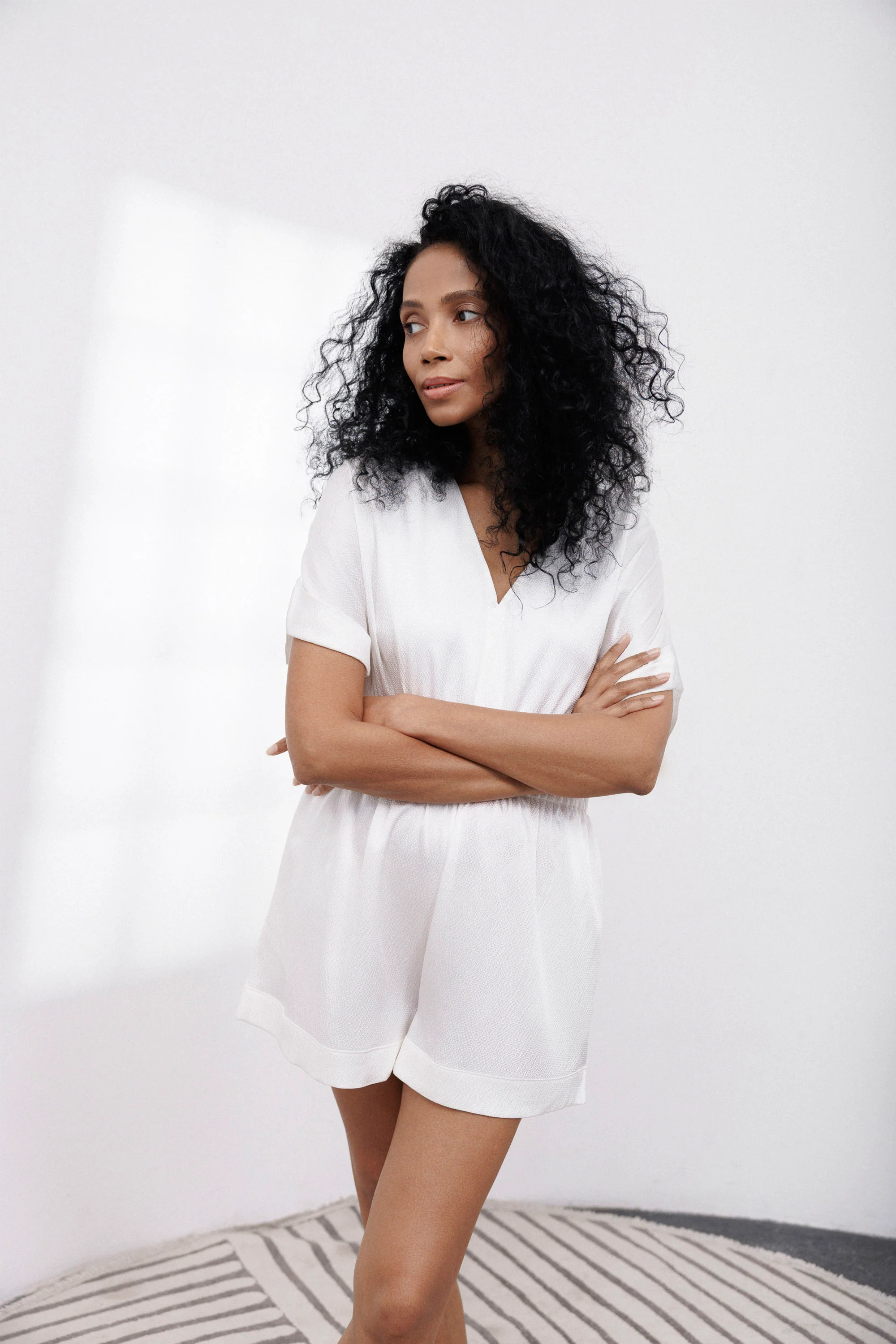 Bubble Silk Romper in Off-White