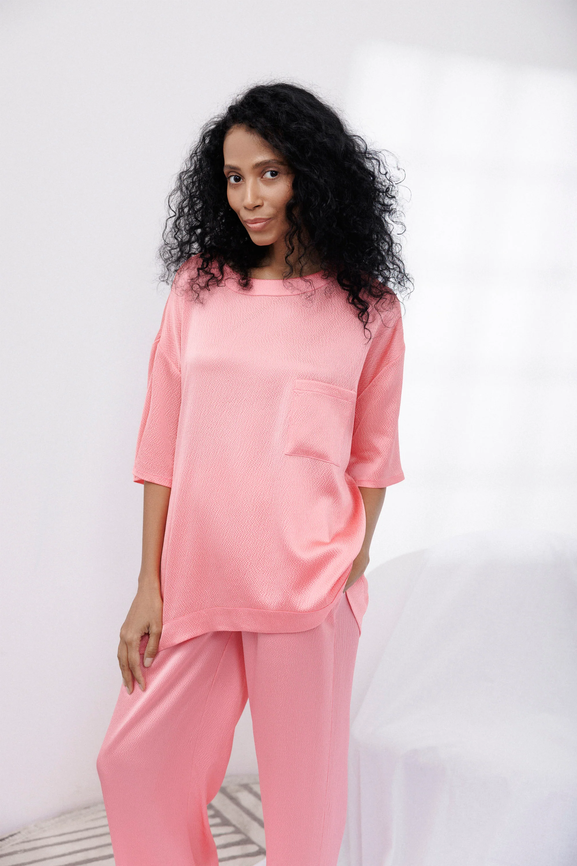 Bubble Silk Relaxed Pants in Pink